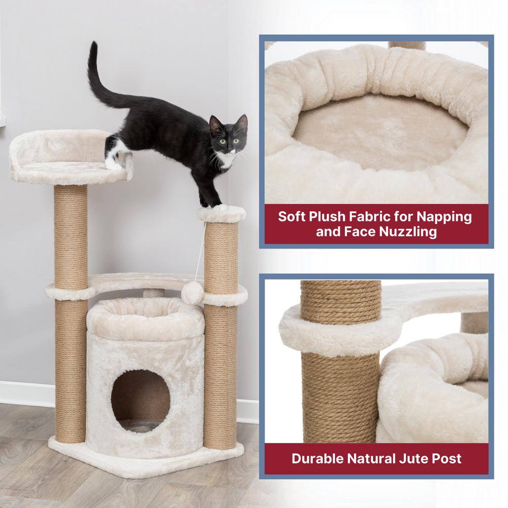 Nayra 32.7" Beige and Jute 3-Level Cat Tree with Condo