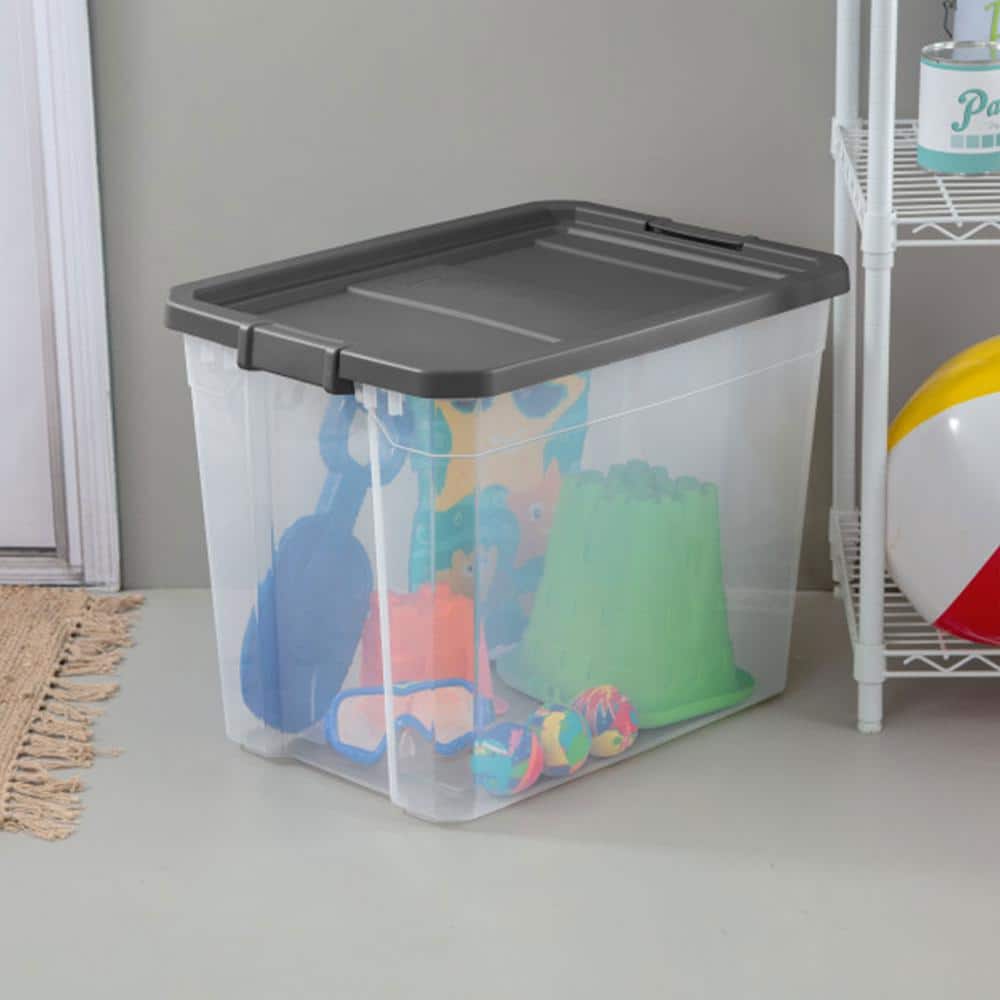 Sterilite 108 Quart Clear Plastic Stacker Storage Containers with Latching Lid