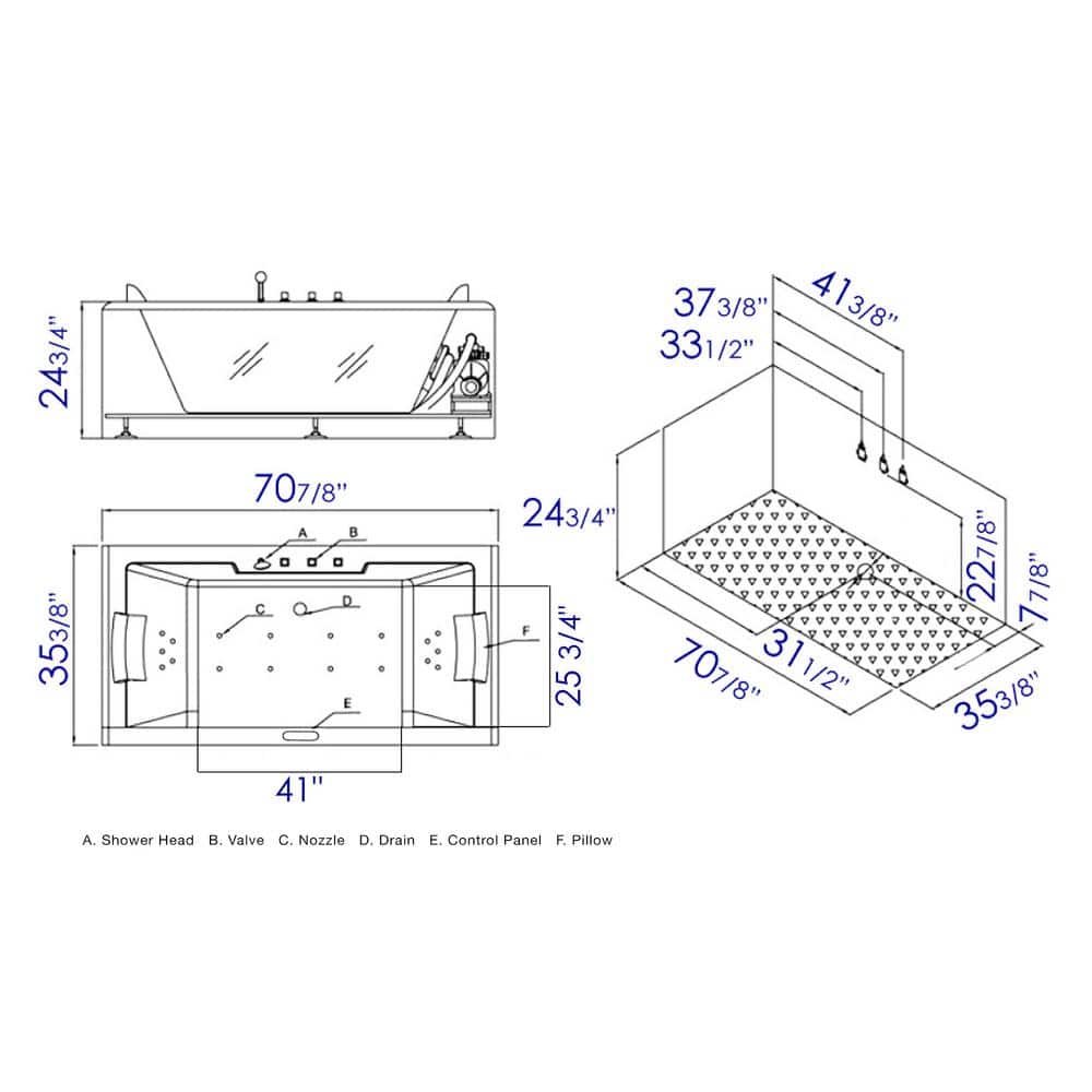 70.9'' White Acrylic Freestanding Whirlpool Bathtub with Glass Panel