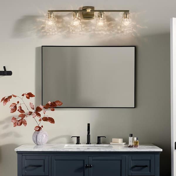 KICHLER Marant 33.25 in. 4-Light Vanity Light with Clear Water Glass in Champagne Bronze