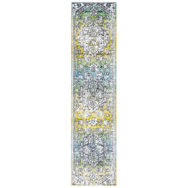 Skyler 2 ft. x 8 ft. Green/Ivory Ornate Overdyed Runner Rug