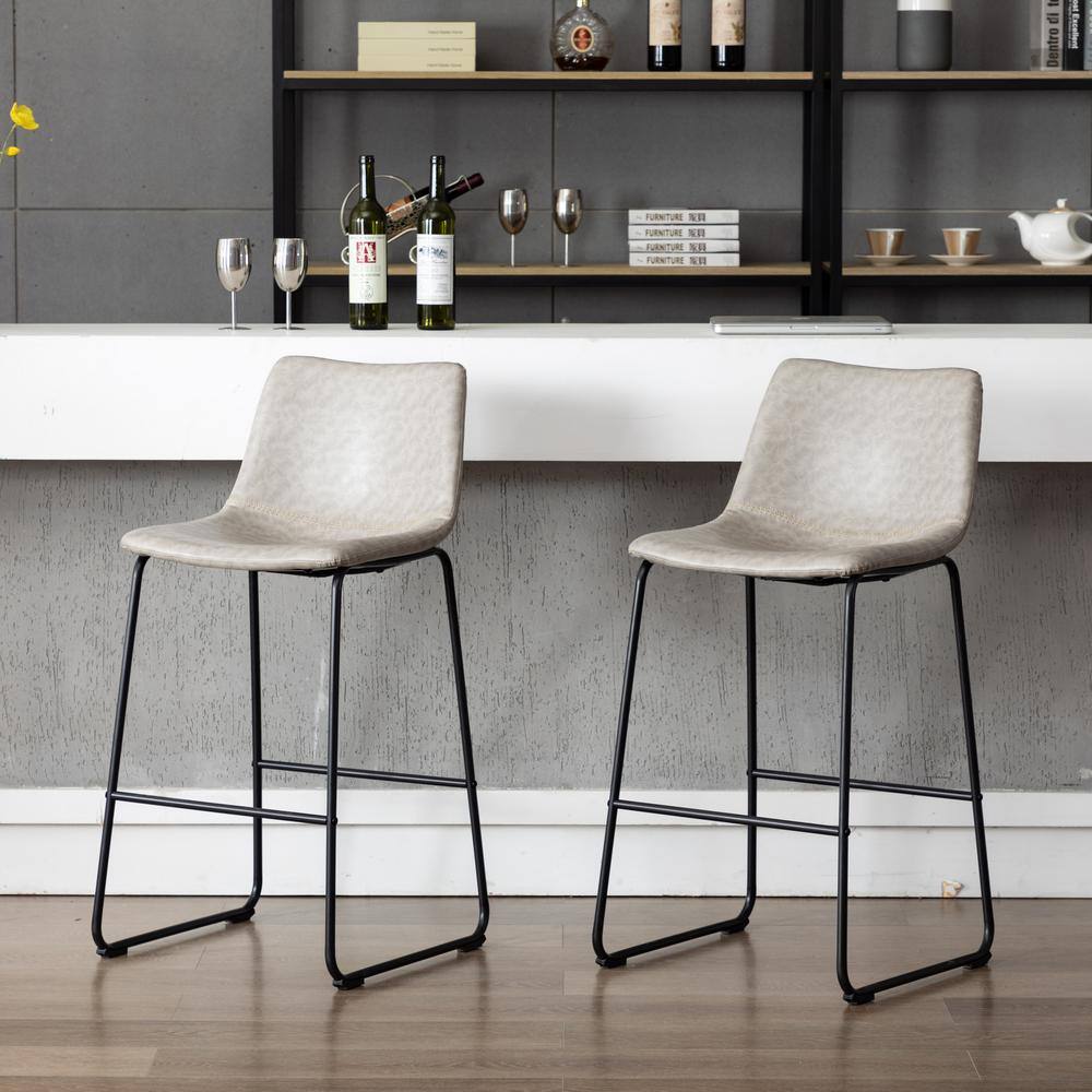 Luxurious Gray Synthetic Leather Dining Chairs with Metal Frame - Set of 2