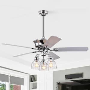 52 in. Indoor Chrome Reversible Ceiling Fan with Lights, 5 Blade, Glass Shade, Remote Control and Quiet Reversible Motor