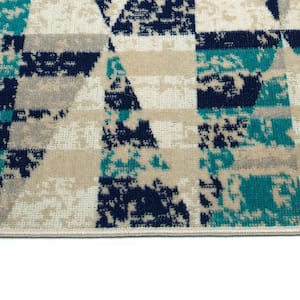 Legata Collection Blue 2' x 3' Rectangle Residential Indoor-Outdoor Throw Rug