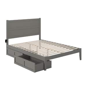 NoHo Grey Queen Solid Wood Storage Platform Bed with 2 Drawers