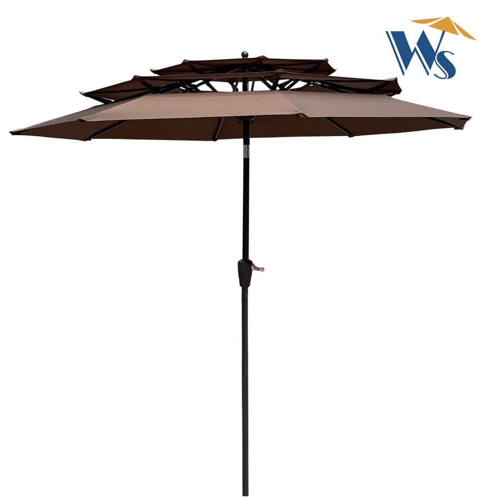 9 ft. 3-Tiers Market Patio Umbrella with Crank and Tilt and Wind Vents for Garden Deck Backyard Pool in Chocolate Brown price history on PriceWatchPro