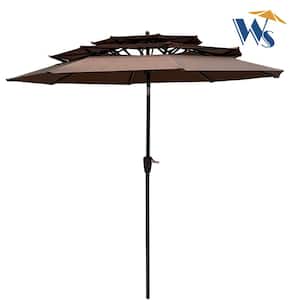9 ft. 3-Tiers Market Patio Umbrella with Crank and Tilt and Wind Vents for Garden Deck Backyard Pool in Chocolate Brown