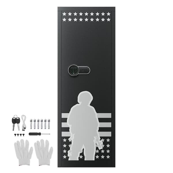 10-12 Gun Safe, Cabinet for Rifles and Pistols, 4-Pistol Pockets, 3-Racks, Key/Password Lock (Assembly Required)
