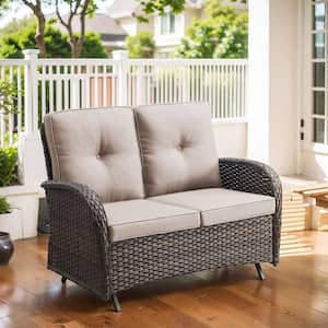 Carlos 2-Person Wicker Outdoor Glider with Beige Cushions