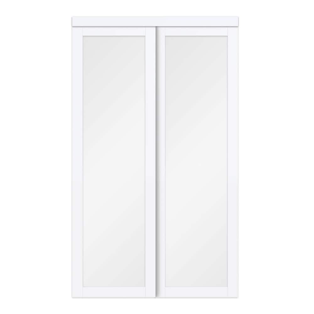 TRUporte 48 in. x 80 in. White Twilight Frosted Glass MDF Wood Sliding Closet Door -  EU3220PWFGE048080