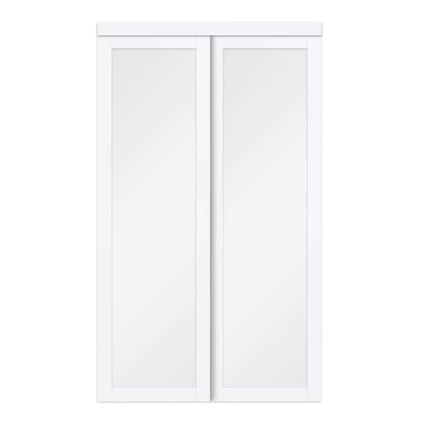 TRUporte 48 in. x 80 in. White Twilight Frosted Glass MDF Wood Sliding Closet Door