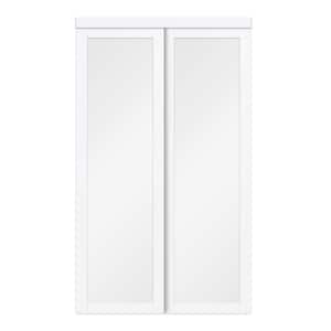 60 in. x 80 in. White Twilight Frosted Glass MDF Wood Sliding Closet Door