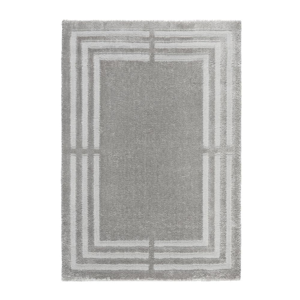 Cloud Shag Gray Geometric Polyester Rectangular Area Rug