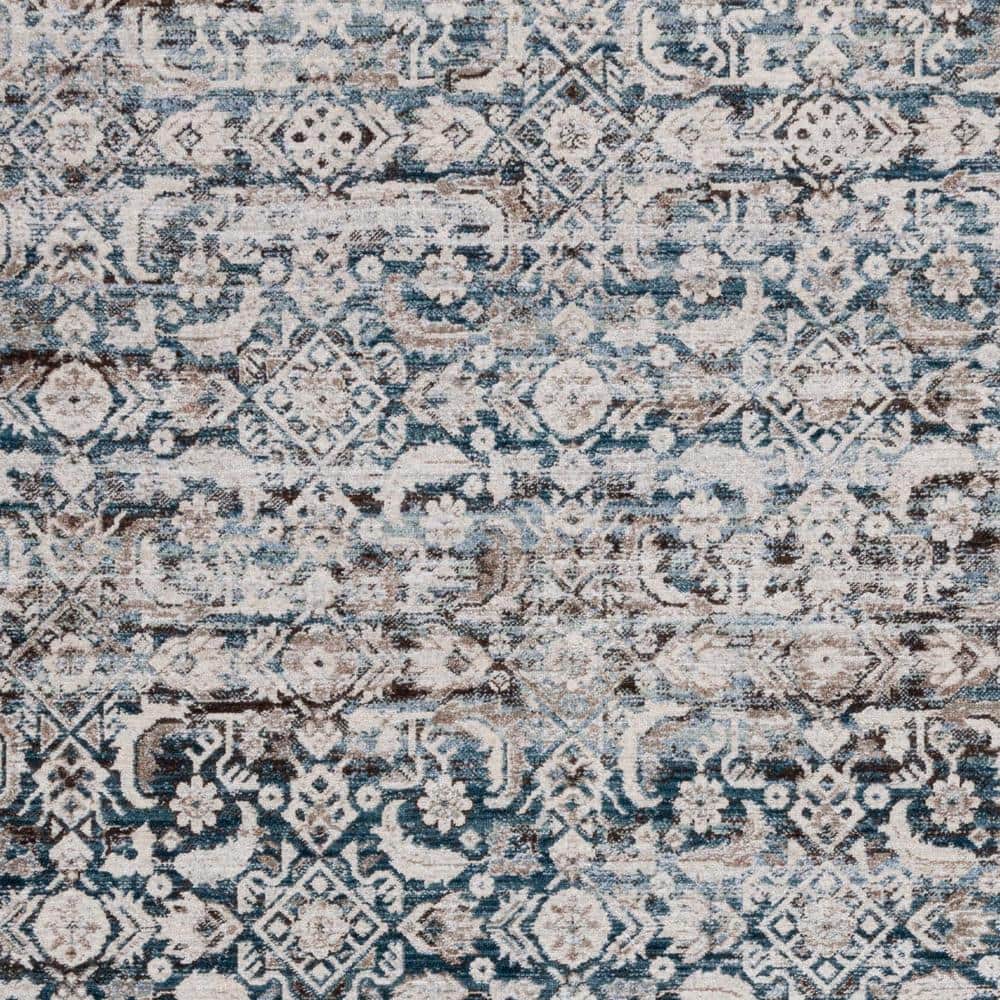 Antique Patina Blue and Beige Rectangular Wool Rug
