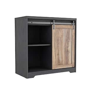 Black Particle Board Bar Cabinet with Farmhouse Barn Door