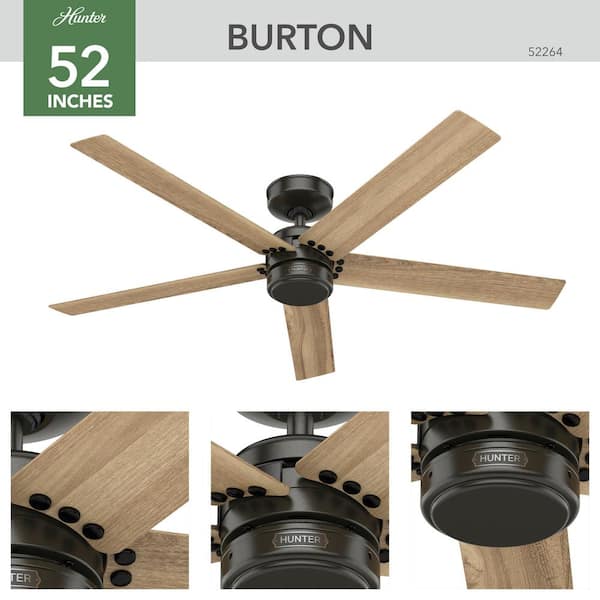 Hunter Burton 52 in. Indoor Outdoor Noble Bronze Ceiling Fan with