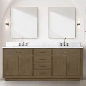 Condor 80 in W x 22 in D Grey Oak Double Bath Vanity, Carrara Marble Top, and 36 in Mirrors