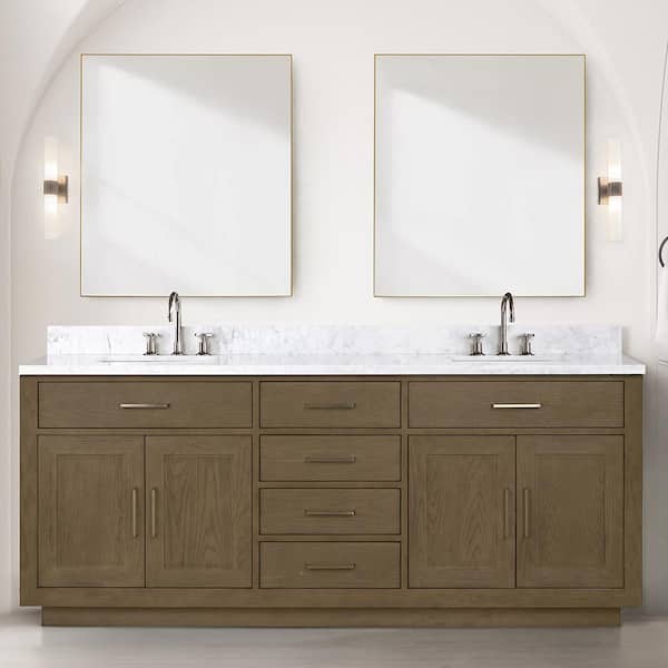 Lexora Condor 80 in W x 22 in D Grey Oak Double Bath Vanity, Carrara Marble Top, and 36 in Mirrors