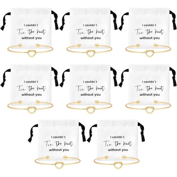 Unbranded Bridesmaid Gift Set 8 Knot Bracelets in Gold with 8 Drawstring Bags Linen Cotton Jewelry Pouches Elegant Proposal Favors