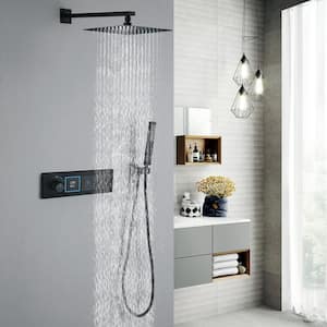 2-Spray Patterns 11.81 in. Wall Mount Dual Shower Heads in Matte Black