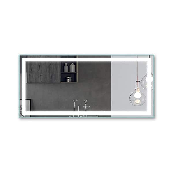 ExBrite 60 in. W x 30 in. H Rectangular Frameless Anti-Fog Wall Mount Bathroom Vanity Mirror in Silver