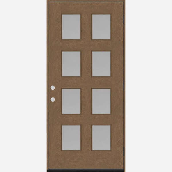 Steves & Sons Regency 42 in. x 80 in. 8L Modern Clear Glass LHOS Autumn Wheat Stained Fiberglass Prehung Front Door w/6 in. Jamb