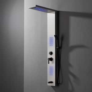 2-Jet Rainfall Shower Panel System with Rainfall Waterfall Shower Head and Shower Wand with LED Light in Black Nickel