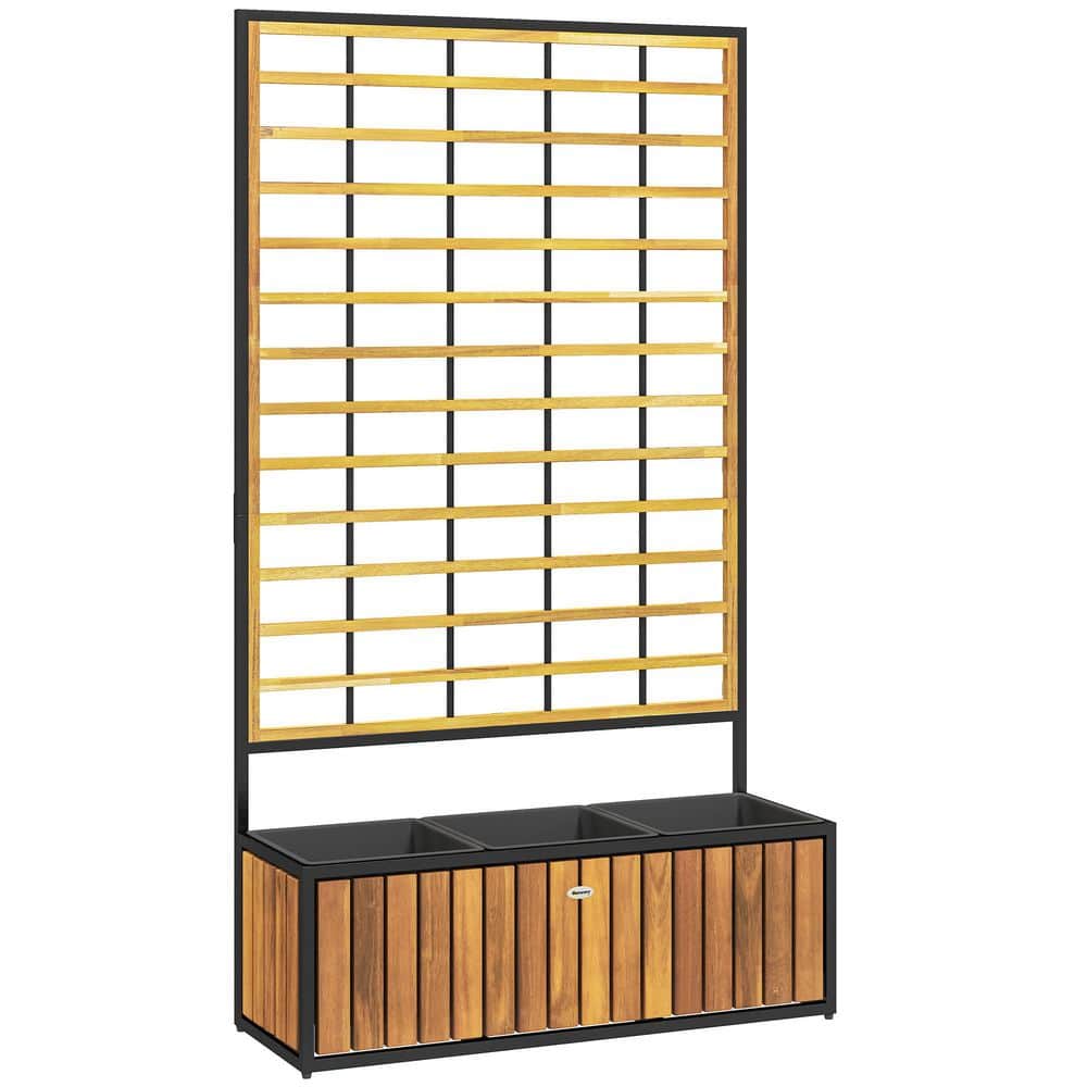 29 x 11 x 52 in. Teak, Black Wood Raised Garden Bed with Trellis, Removable Pots, Drainage Holes for Climbing Vines price history on PriceWatchPro