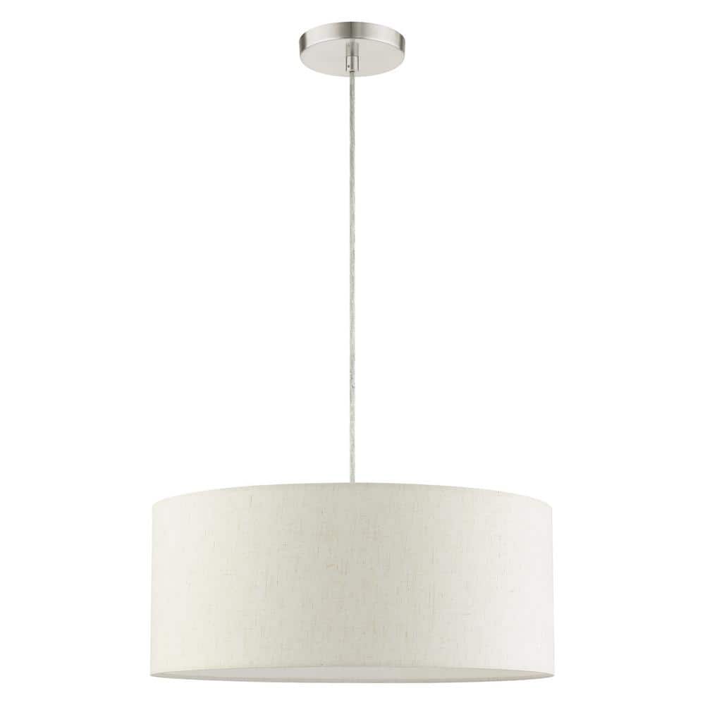 Meadow Brushed Nickel 3-Light Drum Pendant with Oatmeal Shade
