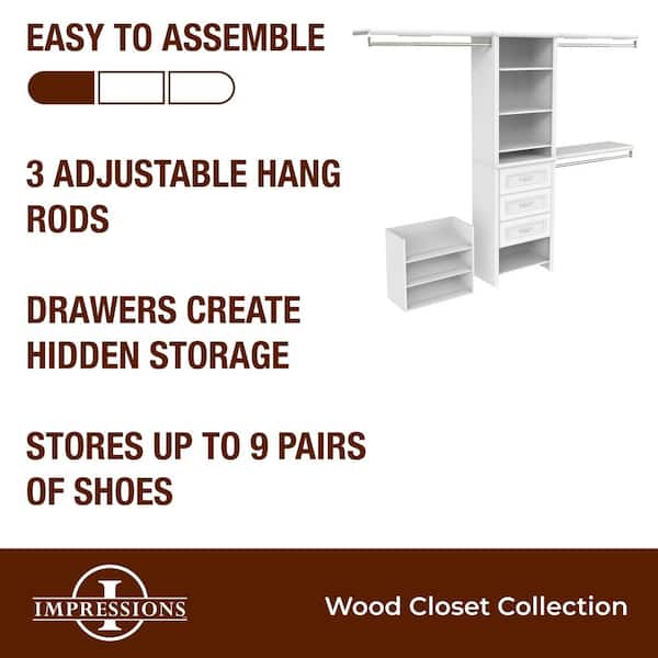 Impressions Premium 60 in. W - 120 in. W White Wood Closet System