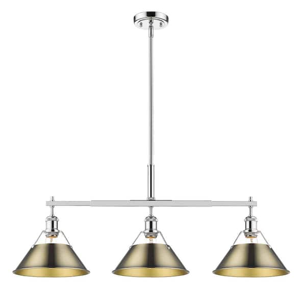 Golden Lighting Orwell 100-Watt 3-Light Chrome and Aged Brass Linear Pendant Light