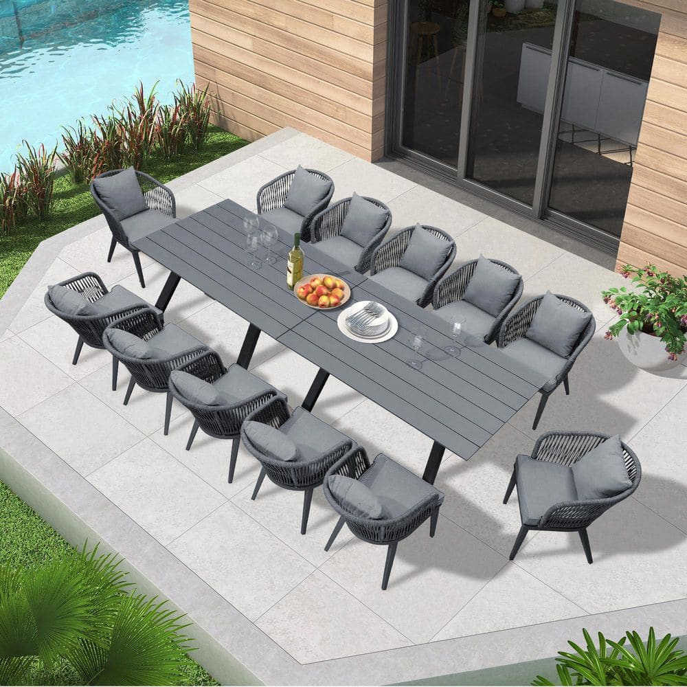 14-Piece All-Weather Wicker Outdoor Dining Set with Table All Aluminum Frame and Grey Cushions for Garden Backyard Deck price history on PriceWatchPro