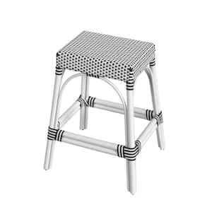 Robias 24.5 in. White & Black Dot Backless Rectangular Rattan Counter Stool (Qty 1)