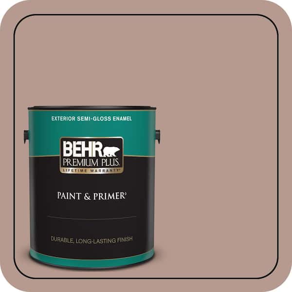 BEHR PREMIUM PLUS 1 gal. #MQ1-55 Lite Cocoa Semi-Gloss Enamel Exterior Paint & Primer