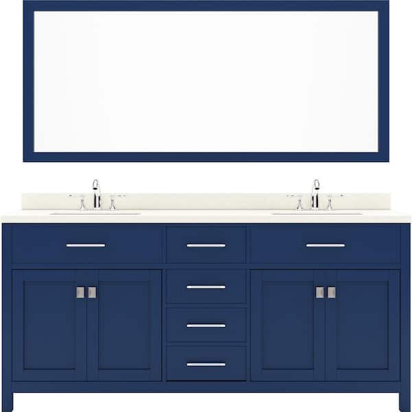 Virtu USA Caroline 72 in. W Bath Vanity in Blue with Quartz Vanity Top in White with White Basin