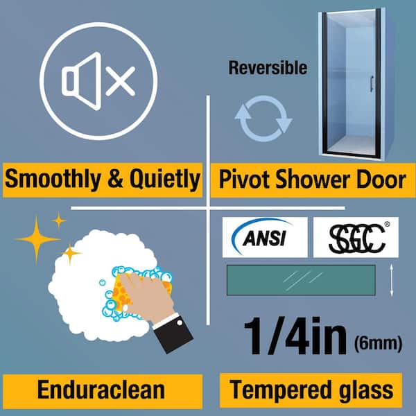 30-31 in. W x 72 in. H Fold Pivot Frameless Swing Corner Shower Panel with Shower Door in Black with Clear Glass