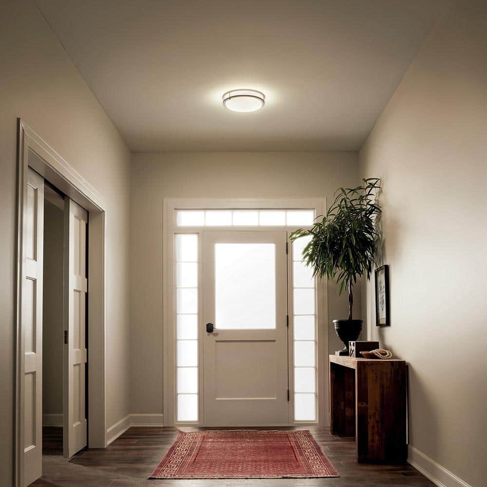 Transitional 14" Distressed Bronze LED Drum Flush Mount Ceiling Light