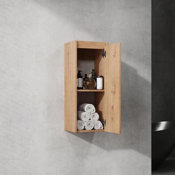 Tenleaf 11.81 in. W x 9.81 in. D x 29.50 in. H Bathroom Storage Wall Cabinet in Imitative Oak with Soft Closing Door