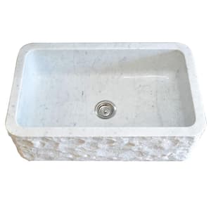 33 in. Farmhouse Single White Marble Kitchen Sink