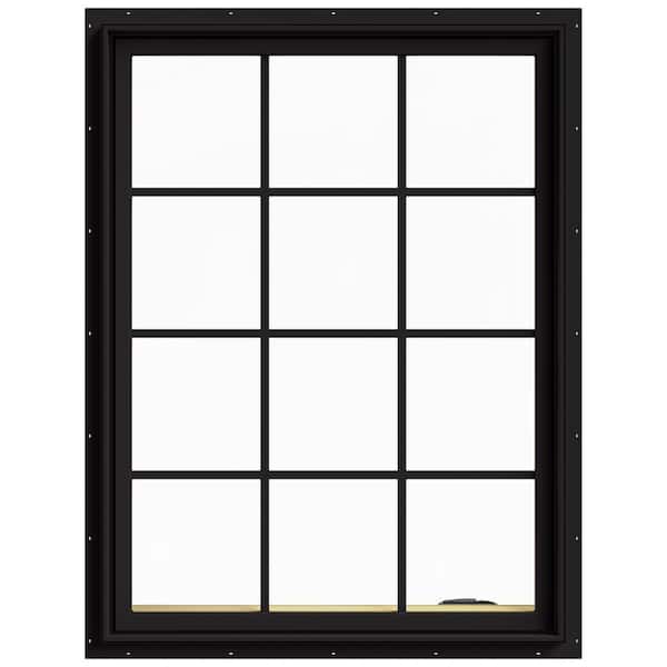 JELD-WEN 36 in. x 48 in. W-2500 Series Black Painted Clad Wood Right-Handed Casement Window with Colonial Grids/Grilles