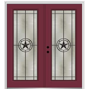 Elegant Star 72 in. x 80 in. Right-Hand Full Lite Decorative Glass Burgundy Painted Fiberglass Prehung Front Door