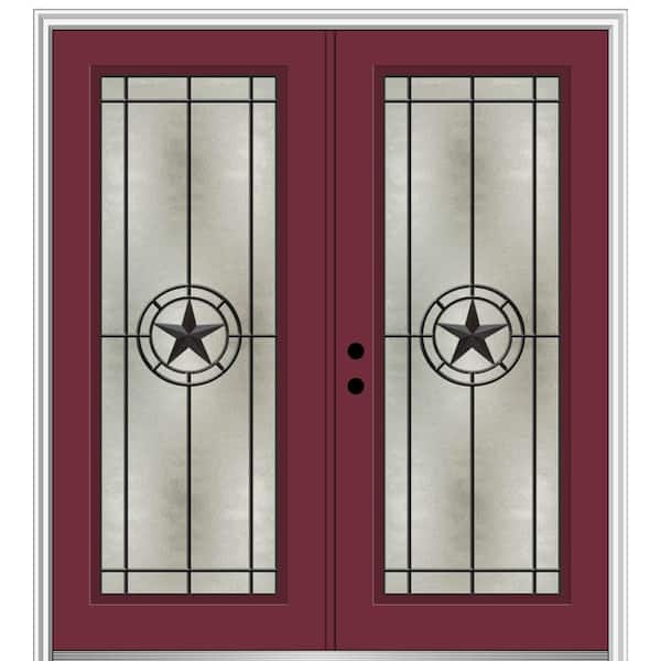 MMI Door Elegant Star 72 in. x 80 in. Right-Hand Full Lite Decorative Glass Burgundy Painted Fiberglass Prehung Front Door