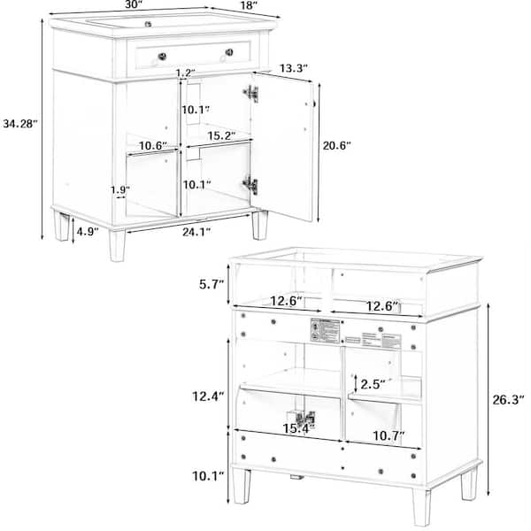 Magic Home 30 in. x 18 in. Bathroom Vanity Organizer Combo Storage Cabinet Set with Undermount Sink, White