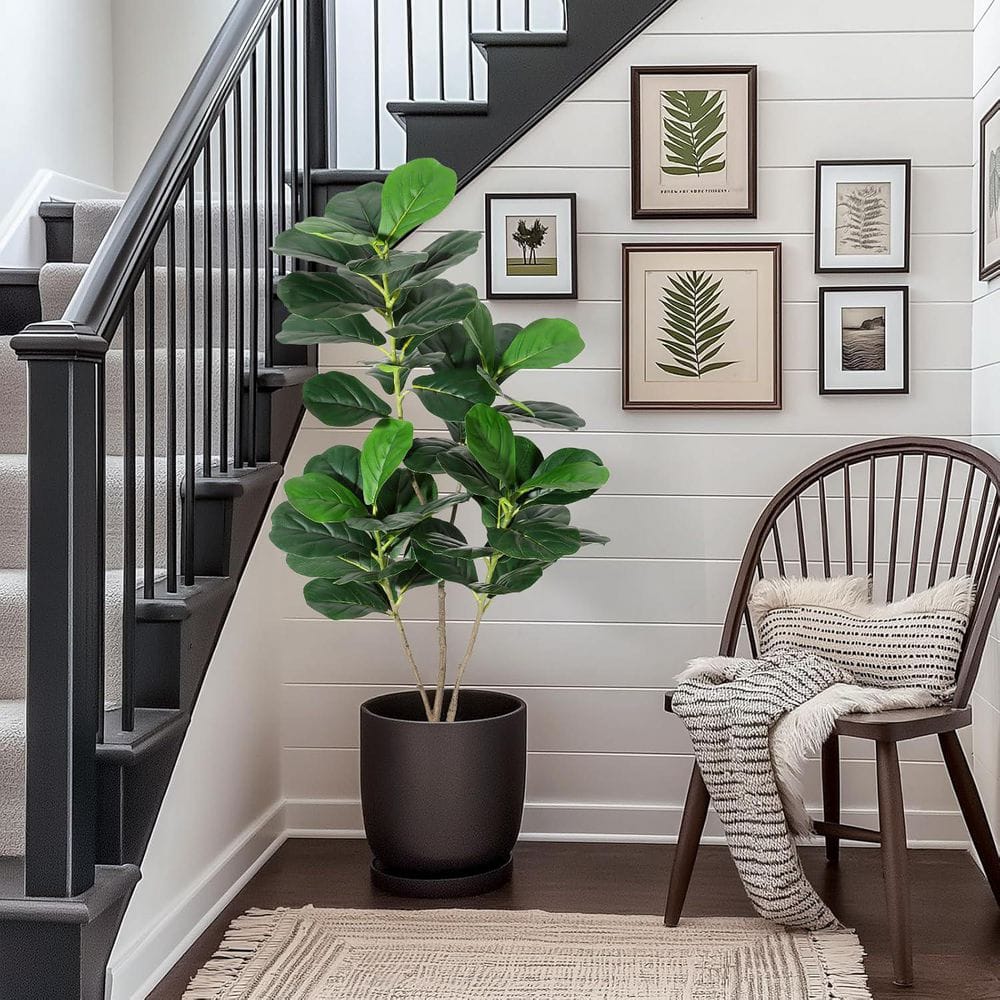 Artificial Tree, 4ft Faux Fiddle Leaf Fig Tree, Fake Lyrata Fig Plants  Green Tree in Pot for Indoor Living Room Decor HDxsqPHO_34J4DXP6 - The Home  ...