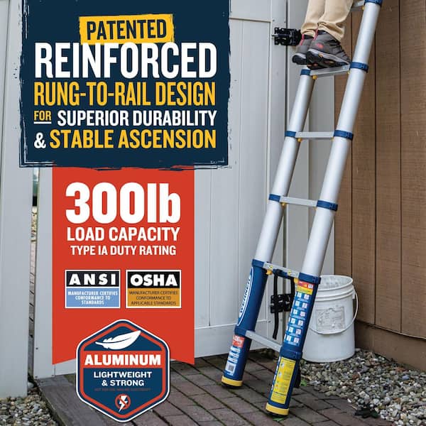 Collapsible 30FT Aluminum Telescoping Ladder – One-Button Retraction, 330lb Capacity, Non-Slip Feet, Great For Roof Access & Home Tasks