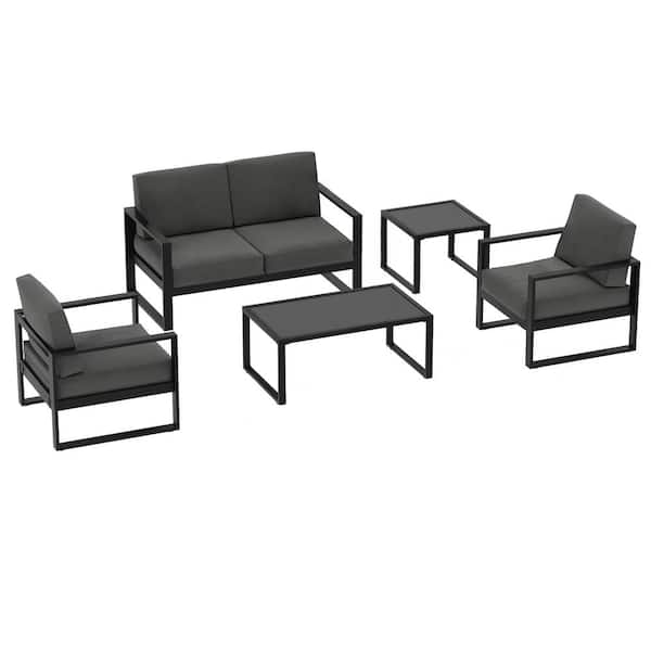 SUNVIVI 5 Pieces Aluminum Patio Conversation Set with Cushions
