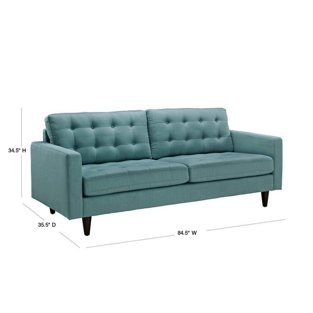 Laguna Blue Tufted Fabric Sofa with Wood Legs