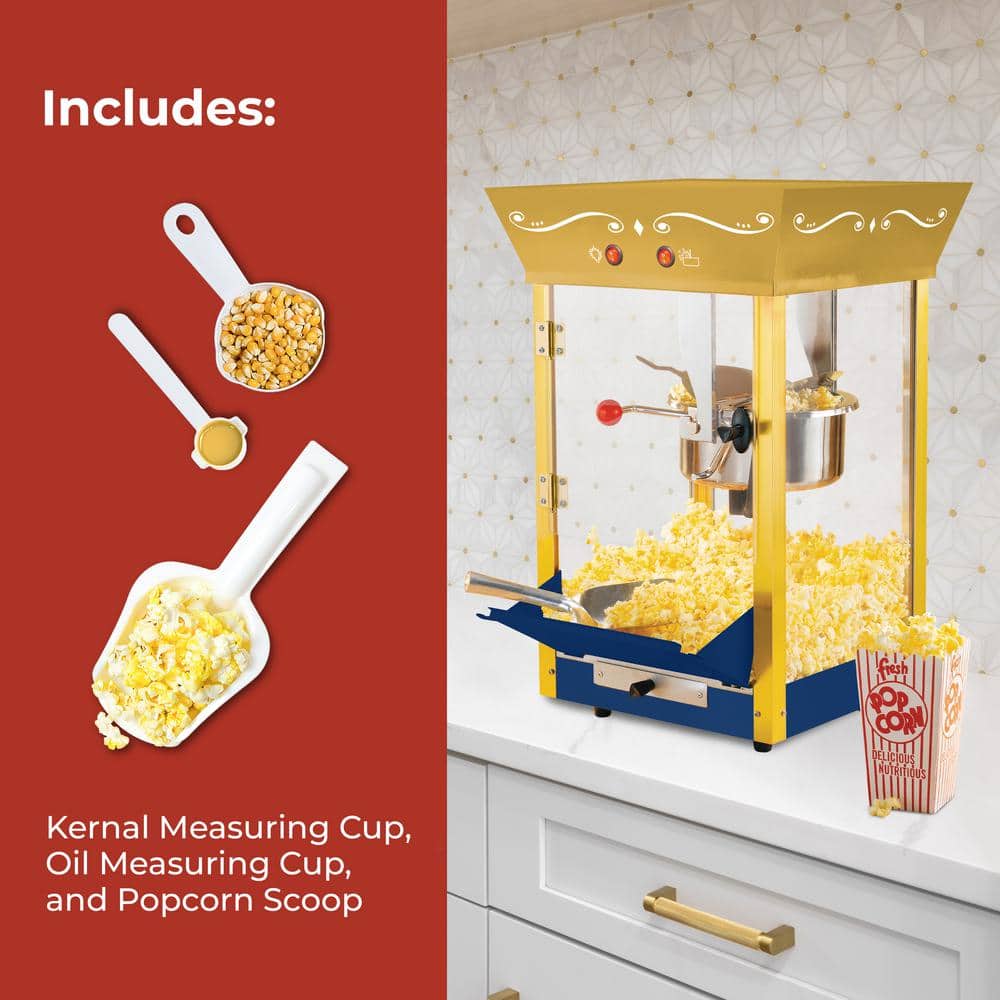 Navy and Gold Vintage Popcorn Cart with 8-Ounce Kettle