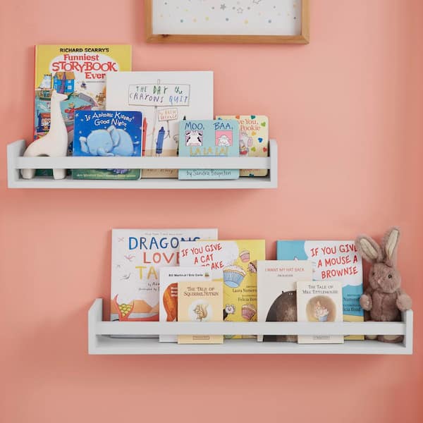 White Wood Floating Wall Shelves (Set of 2)