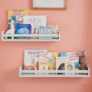 White Wood Floating Wall Shelves (Set of 2)